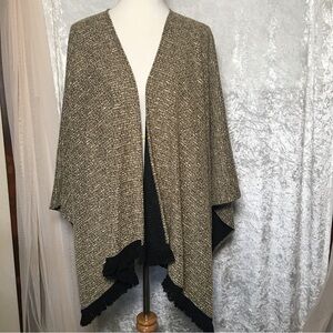 Vintage Monroe & Main Tweed Tan  Cape Poncho with Black fringe  OS